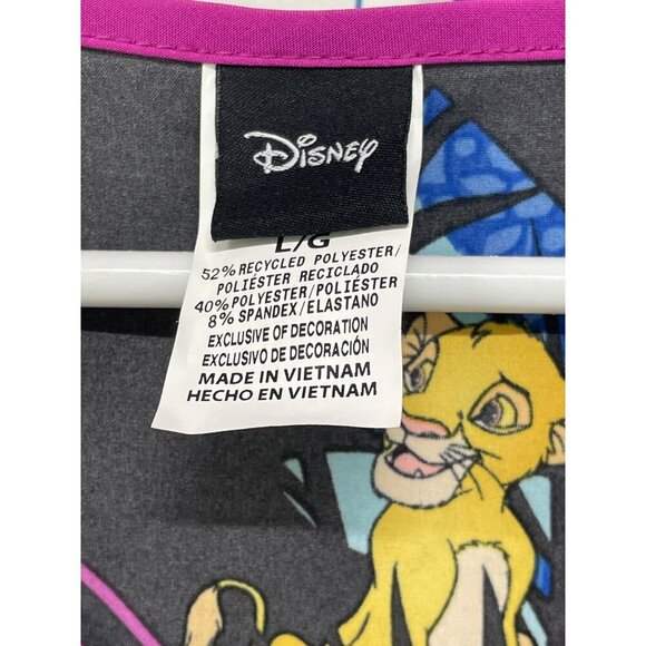 Disney Lion King Scrub Top L/G V-Neck Short Sleeve Black/Multicolor - Picture 3 of 4